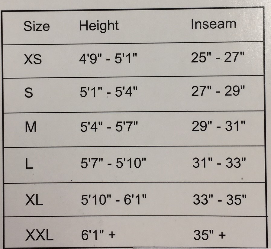 Capezio Mens Tights Size Chart