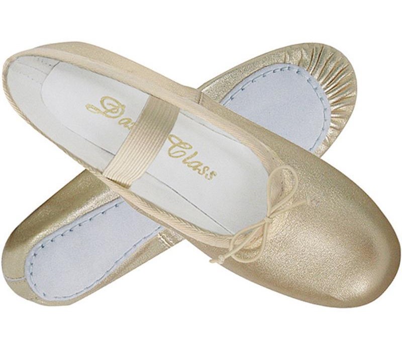 Dance Class Children's Gold Metallic Leather Upper Full Leather Sole Ballet Shoes